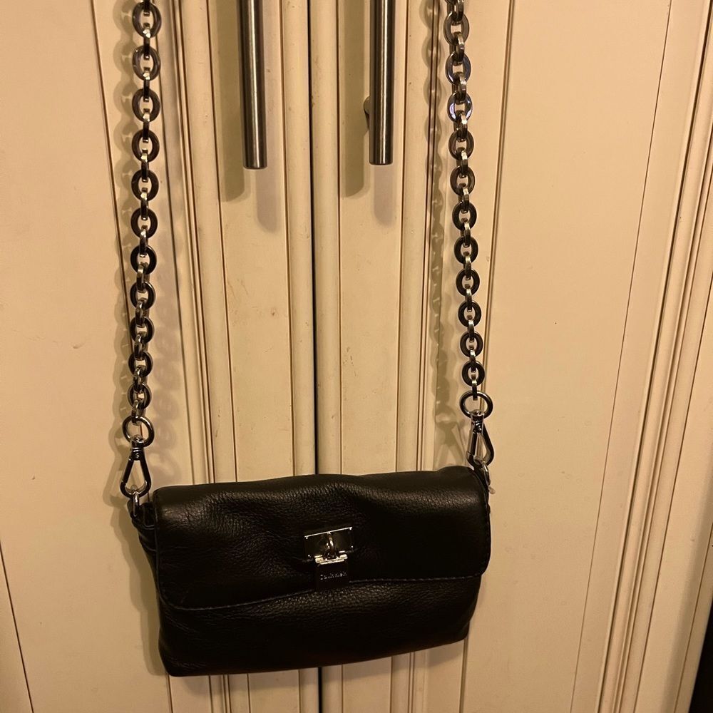 Calvin Klein Womens Lock Leather & Chain HandBag